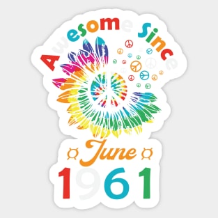 Funny Birthday Quote, Awesome Since June 1961, Retro Birthday Sticker